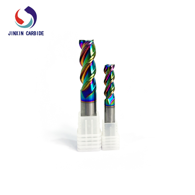 Fraise en carbure de tungstène d'usinage en aluminium de couleur arc-en-ciel avec revêtement DLC 
